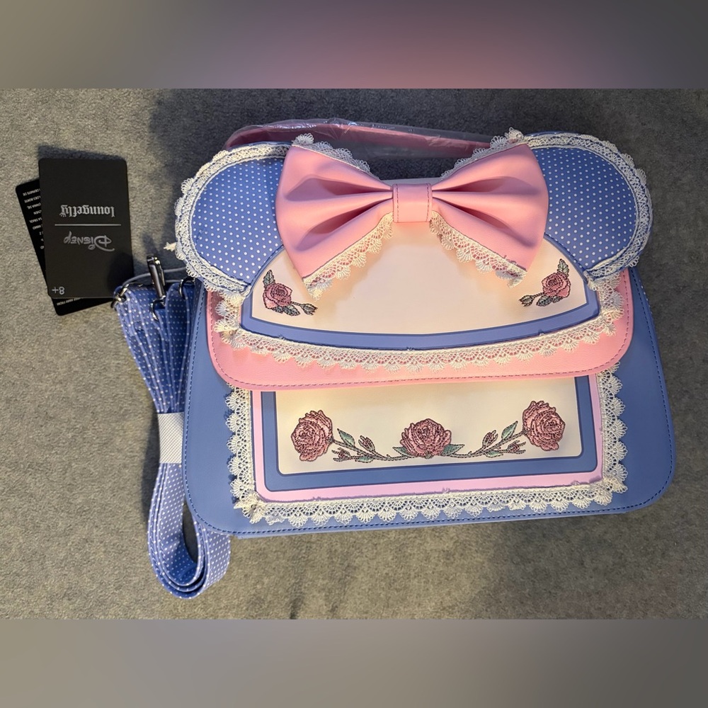 Loungefly Minnie Mouse Floral & Lace Crossbody Bag with matching wallet